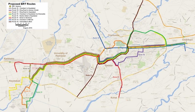 Metro Peshawar BRT Routes Schematic